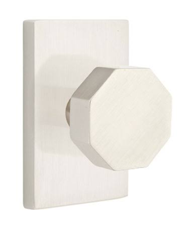 Modern Octagon Door Knobset with Rectangular Rosette, Satin Nickel F264