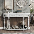 Espresso Solid Wood Half-Moon Console Table with 3 Drawers and Shelf S36308