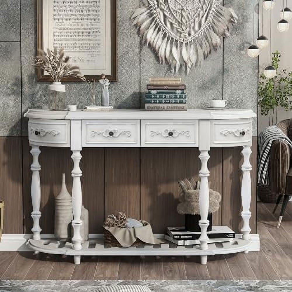 Espresso Solid Wood Half-Moon Console Table with 3 Drawers and Shelf S36308