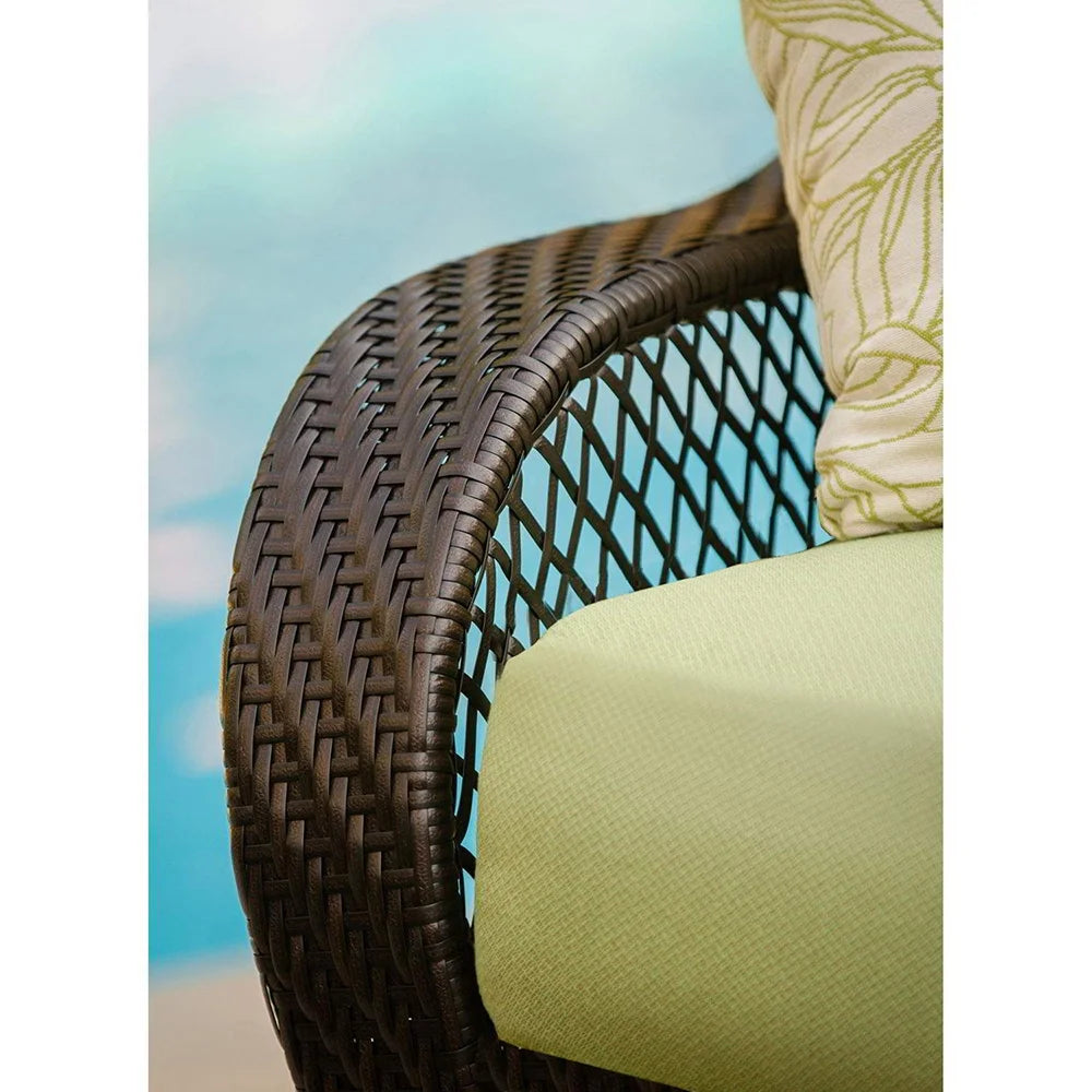 2-Piece Steel Outdoor Patio Deep Seating Set with Brown Wicker, Sofa, Avocado Green Cushions, 2 Pillows and Glass Top Rectangular Coffee Table S21460