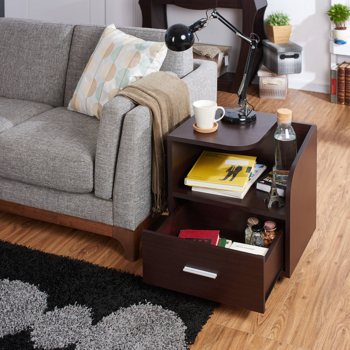 Brown Storage Drawer End Table B2186