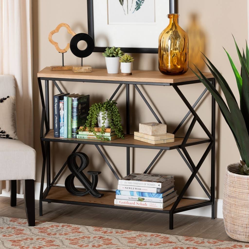 3-Tier Console Table Walnut Brown Z13399