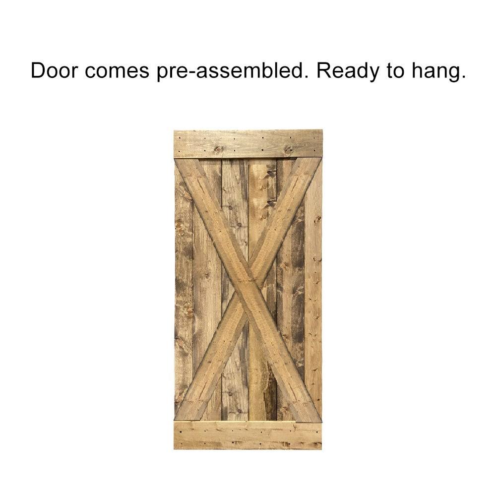 Ocean Blue Stained Wood Interior Sliding Barn Door with Hardware Kit K67342