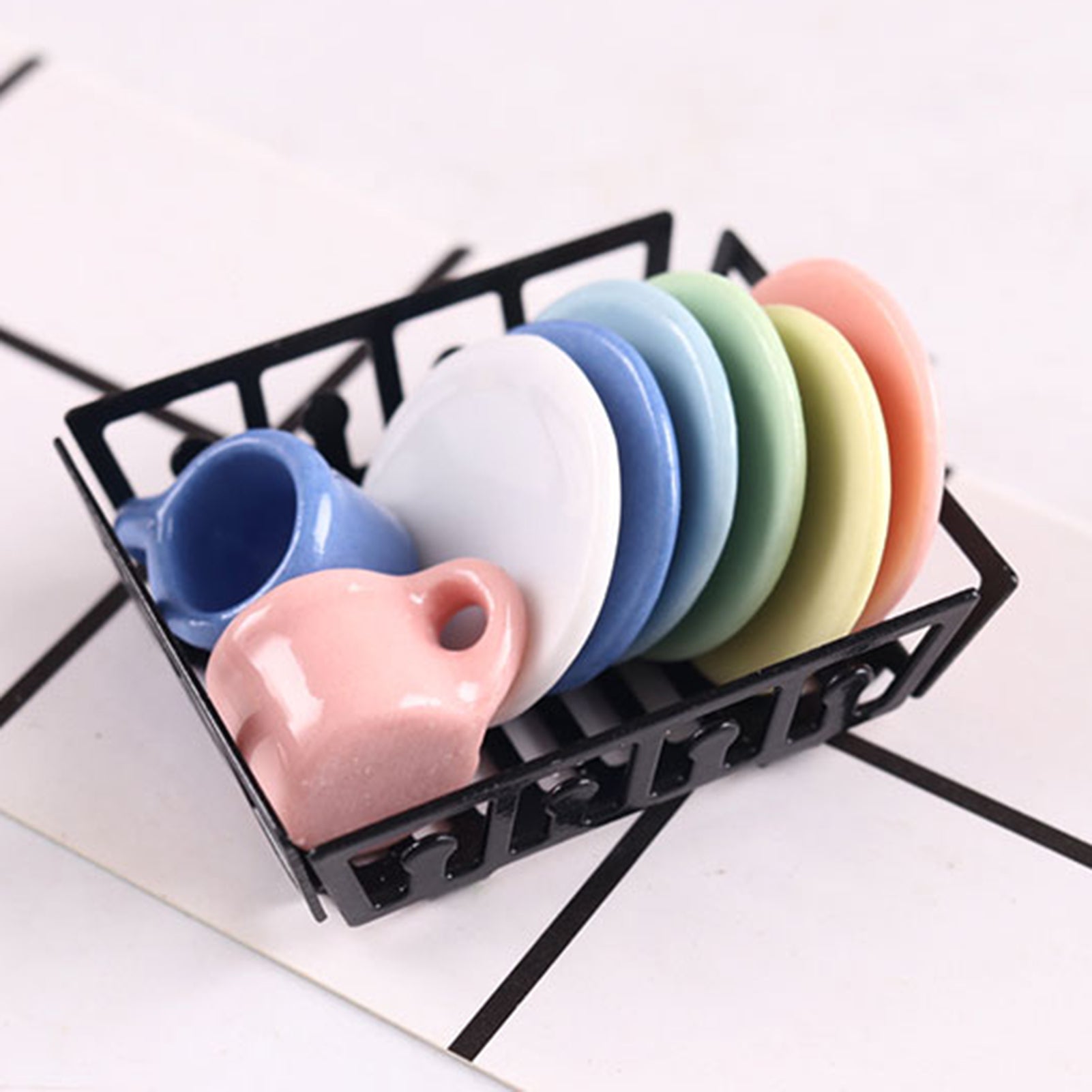 1/12 Mini Dollhouse Metal Dish Rack Toy C554916
