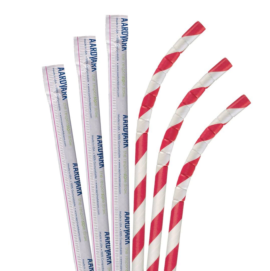 7 3/4x22 Jumbo Red / White Striped Paper Straw X44889