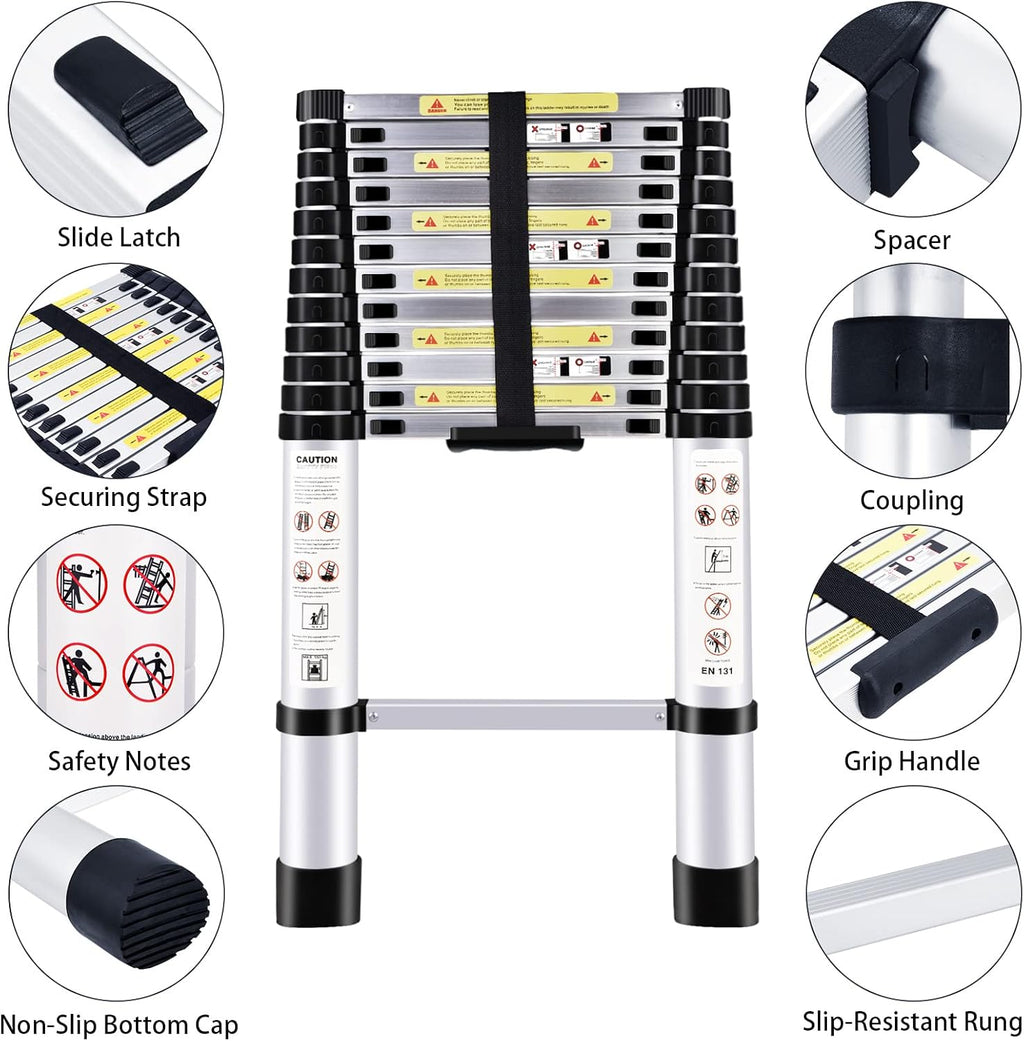 Telescopic Folding Aluminum Extension Ladder 12.5Ft/3.8M M505