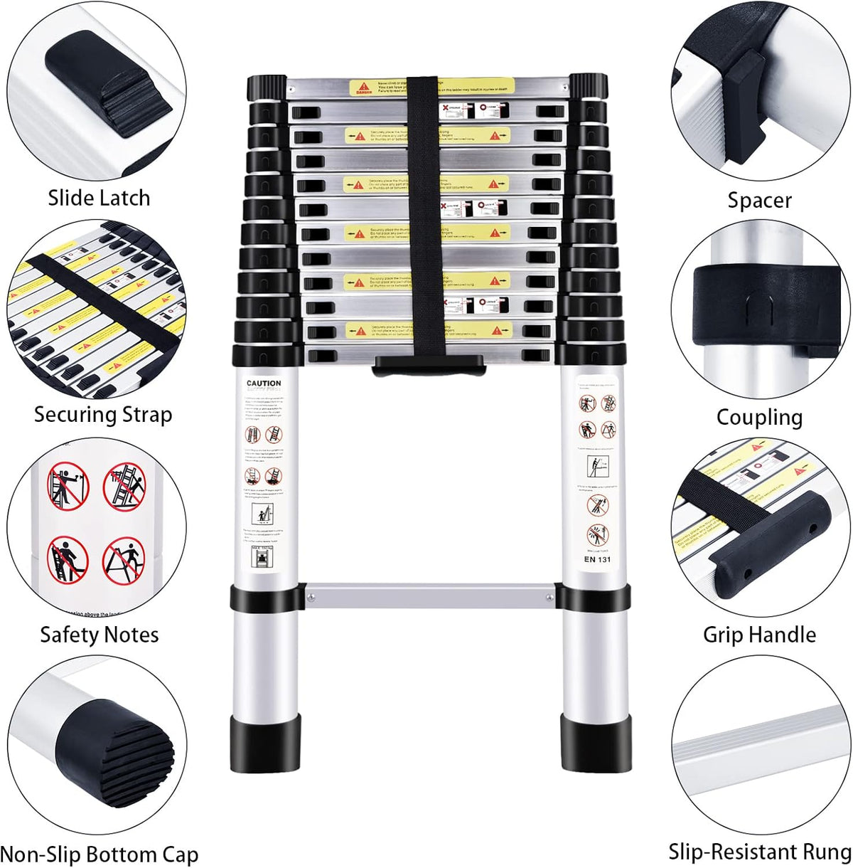Telescopic Folding Aluminum Extension Ladder 12.5Ft/3.8M M505