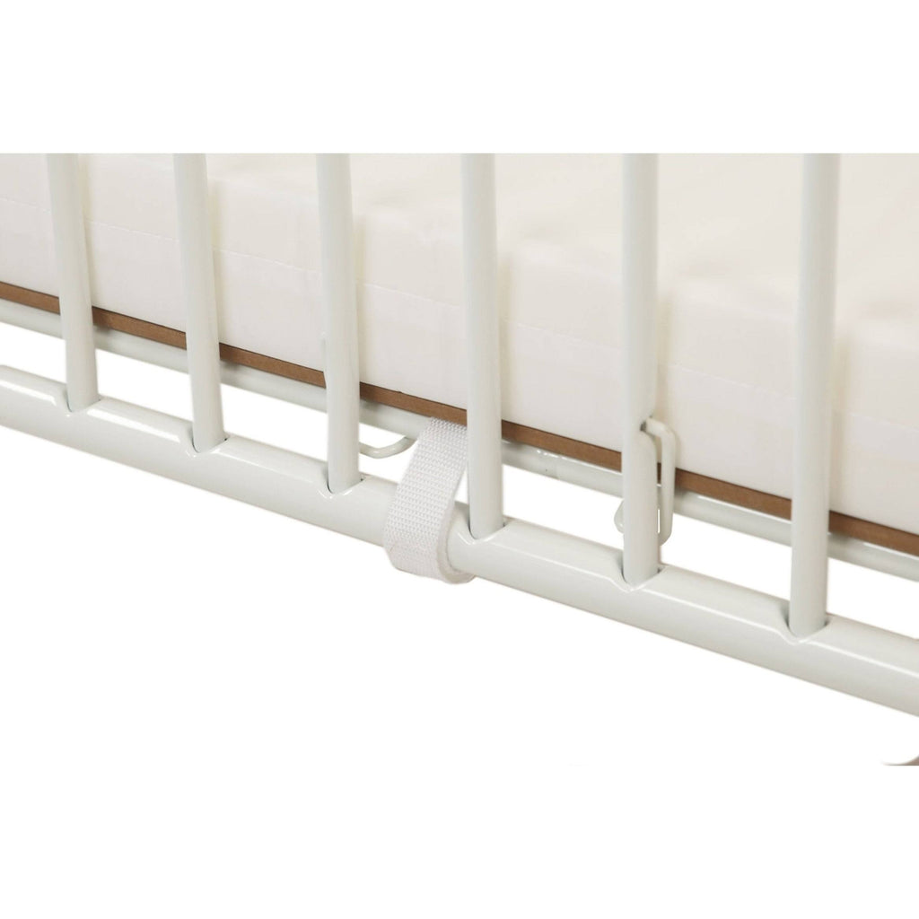 White Arched Metal Crib with Folding Mechanism and Casters J345656
