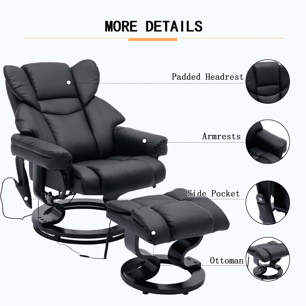 Black PU Massage Recliner Office Chair with Ottoman P539807