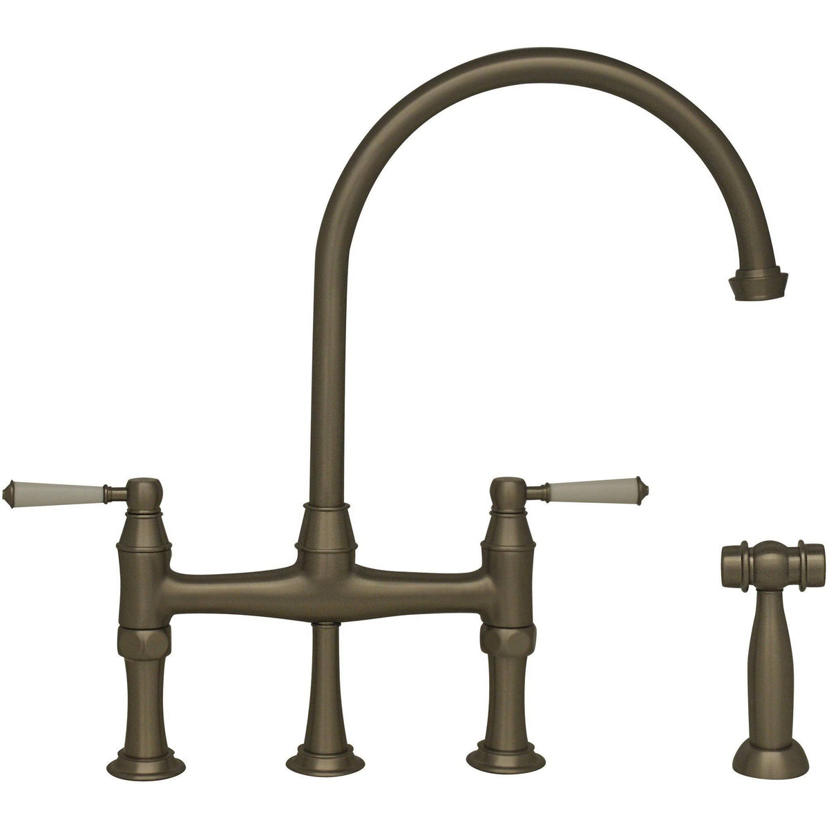 Polished Chrome Bridge Faucet with Gooseneck Spout and Side Spray E9854