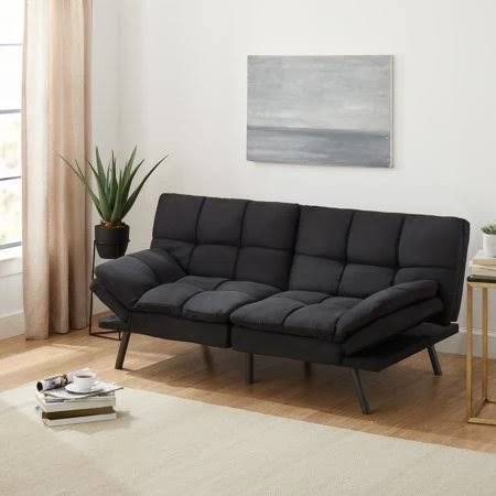 Black Suede Fabric Memory Foam Futon S543