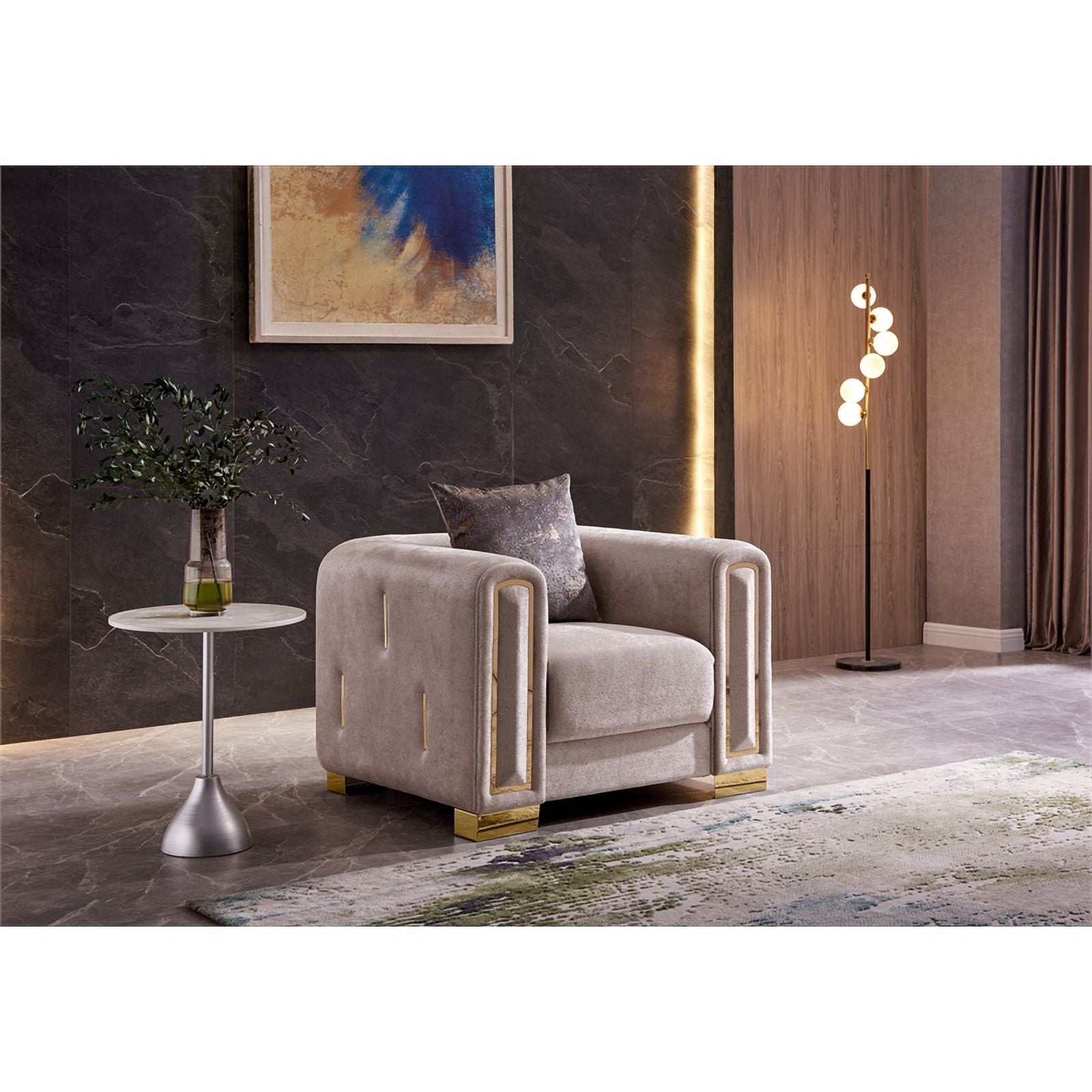 Beige 3Pc Velvet Living Room Set E2817