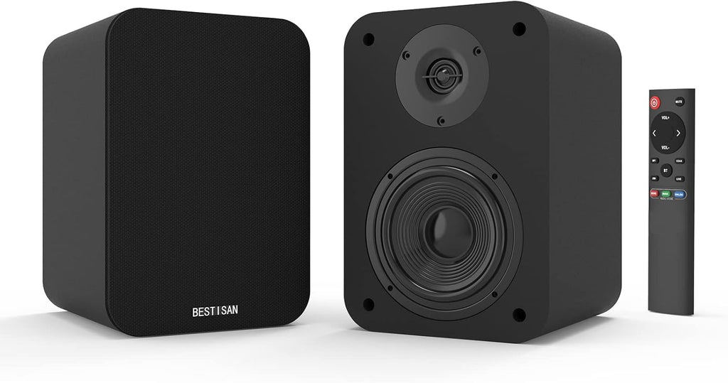 4 Inch Powered Bookshelf Speakers, Black, Pair X144481
