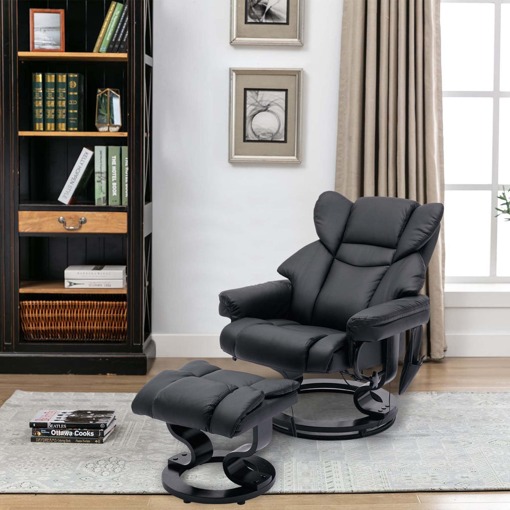 Black PU Massage Recliner Office Chair with Ottoman P539807