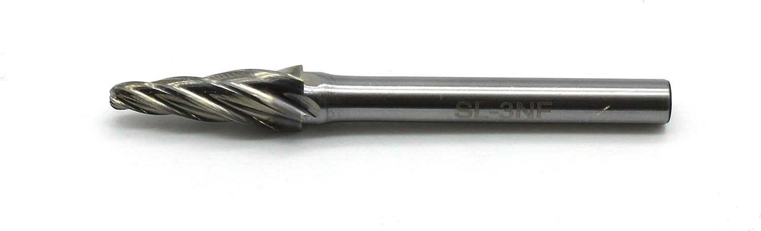 5 pc Set Aluminum Carbide Rotary Burr File, 1/2 Inch and 3/8 Inch Head, 1/4 Inch Diameter 2 Inch Long Shank L579867