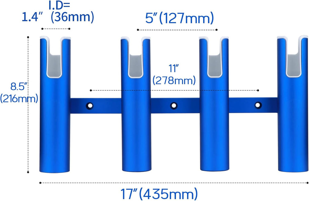 Aluminium Wall Mounted 4 Tubes Fishing Rod Holder, Pack of 2 T22833