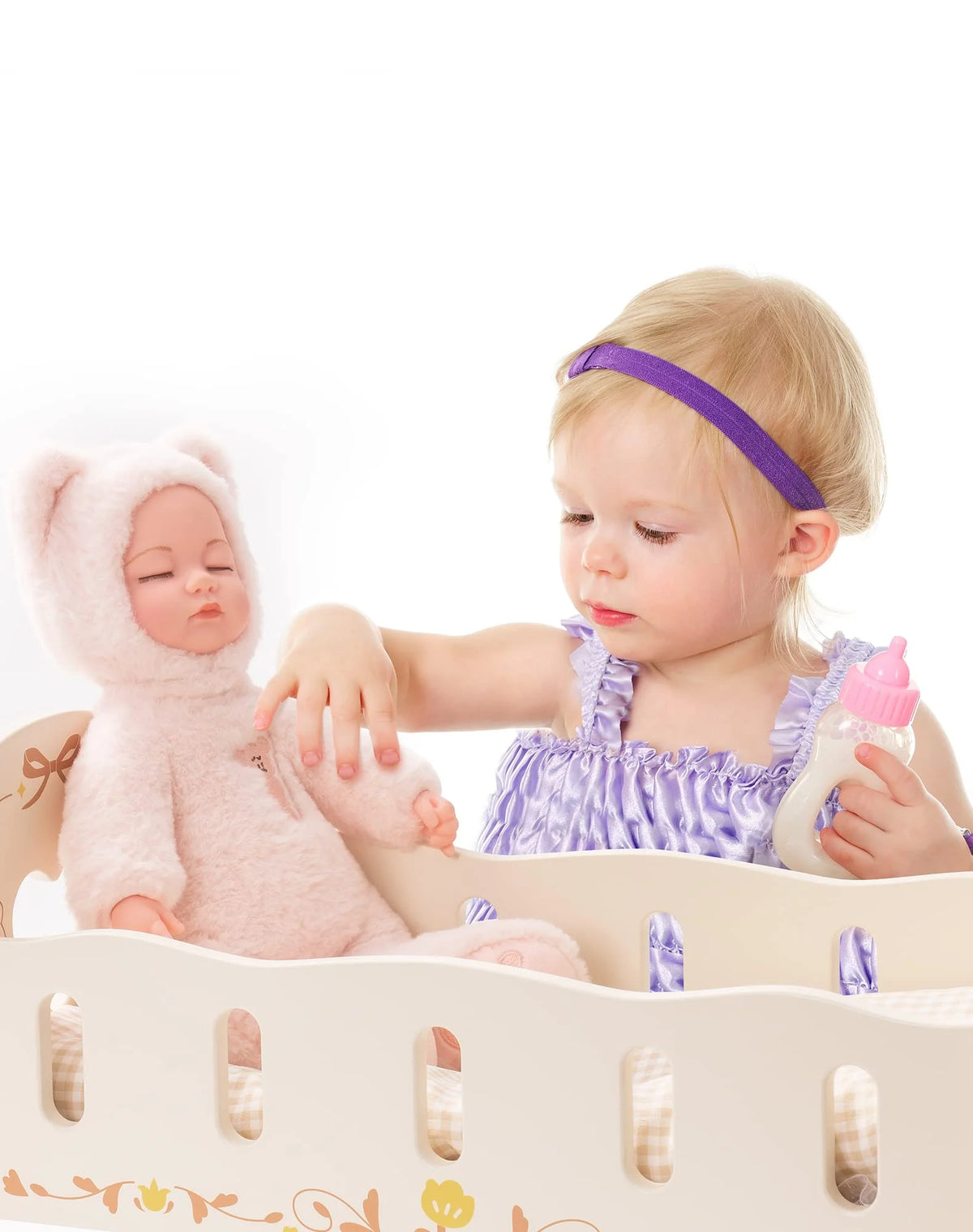 Wooden Doll Cradle with Bedding for 18 Inch Dolls M687126
