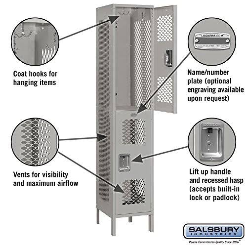 2 Tier 1 Wide Gray Gym Locker, 78 inch H x 15 inch W x 18 inch D Y28121