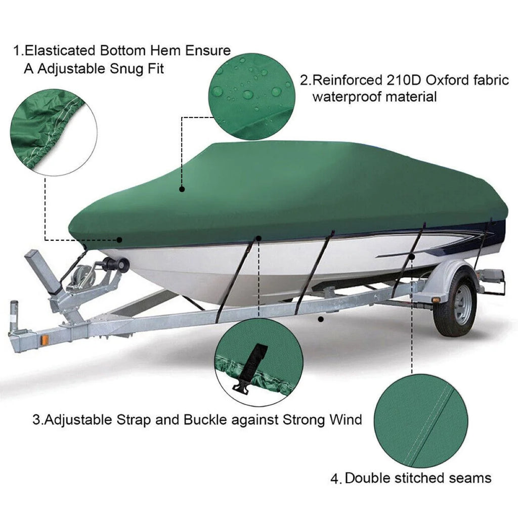 Green Waterproof Heavy Duty Boat Cover 11ft-13ft U763881