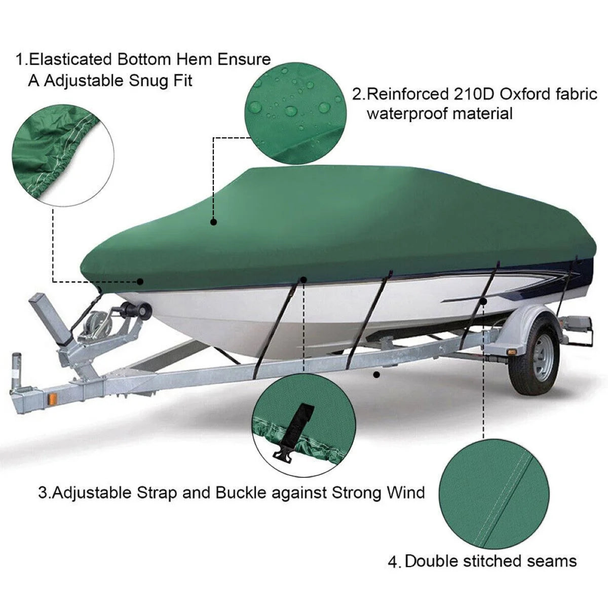 Green Waterproof Heavy Duty Boat Cover 11ft-13ft U763881