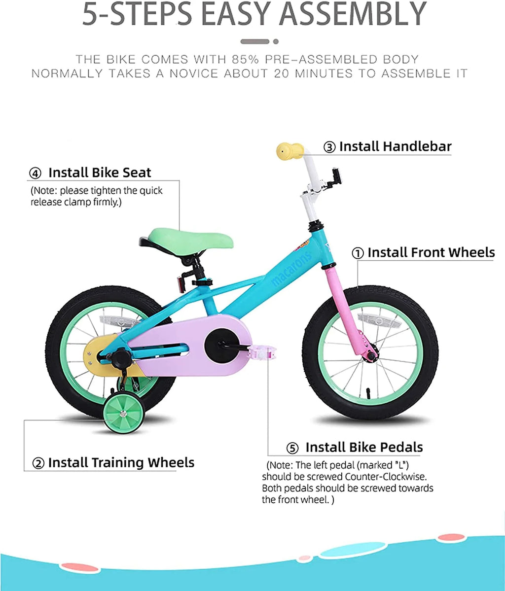 Rainbow Kids Bike with Basket, Training Wheels & Coaster Brake J79278