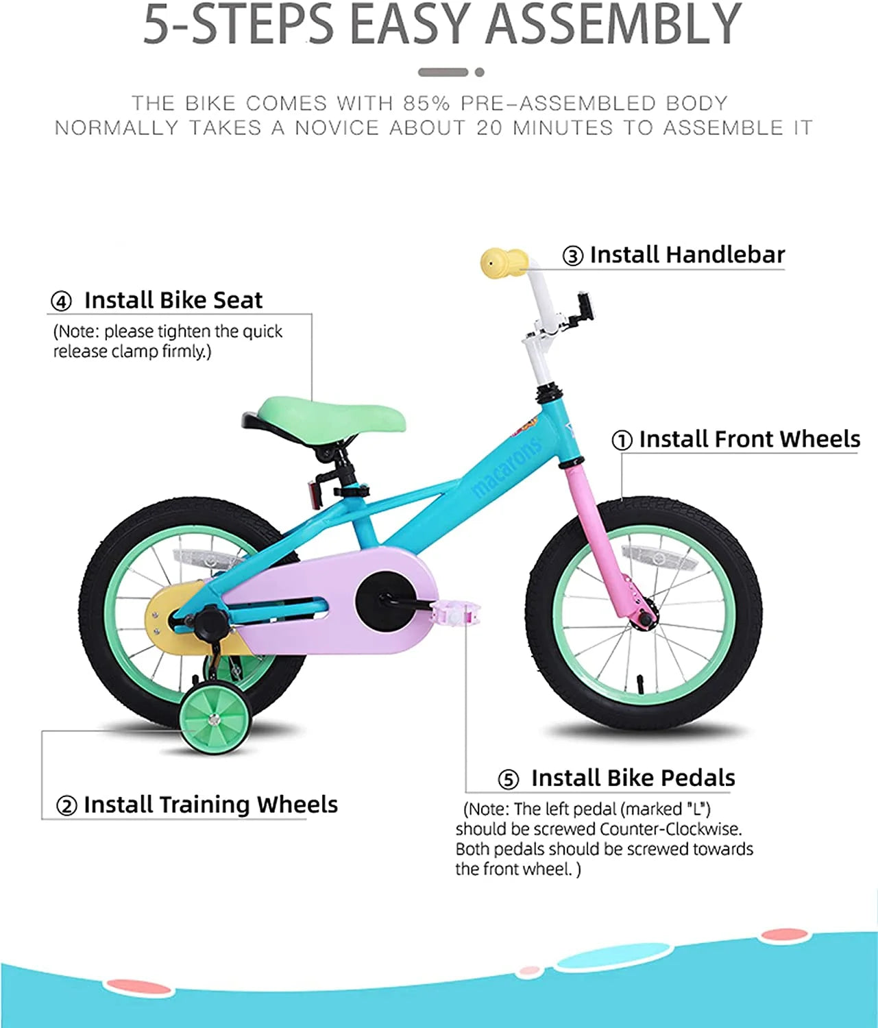 Rainbow Kids Bike with Basket, Training Wheels & Coaster Brake J79278