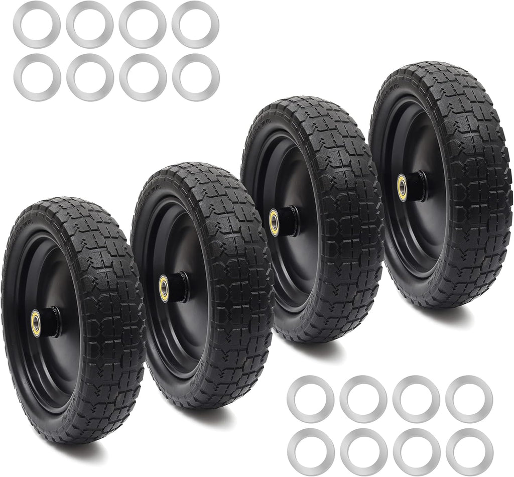 13" Solid Polyurethane Flat-Free Tire and Wheel Assemblies (4-Pack) M385