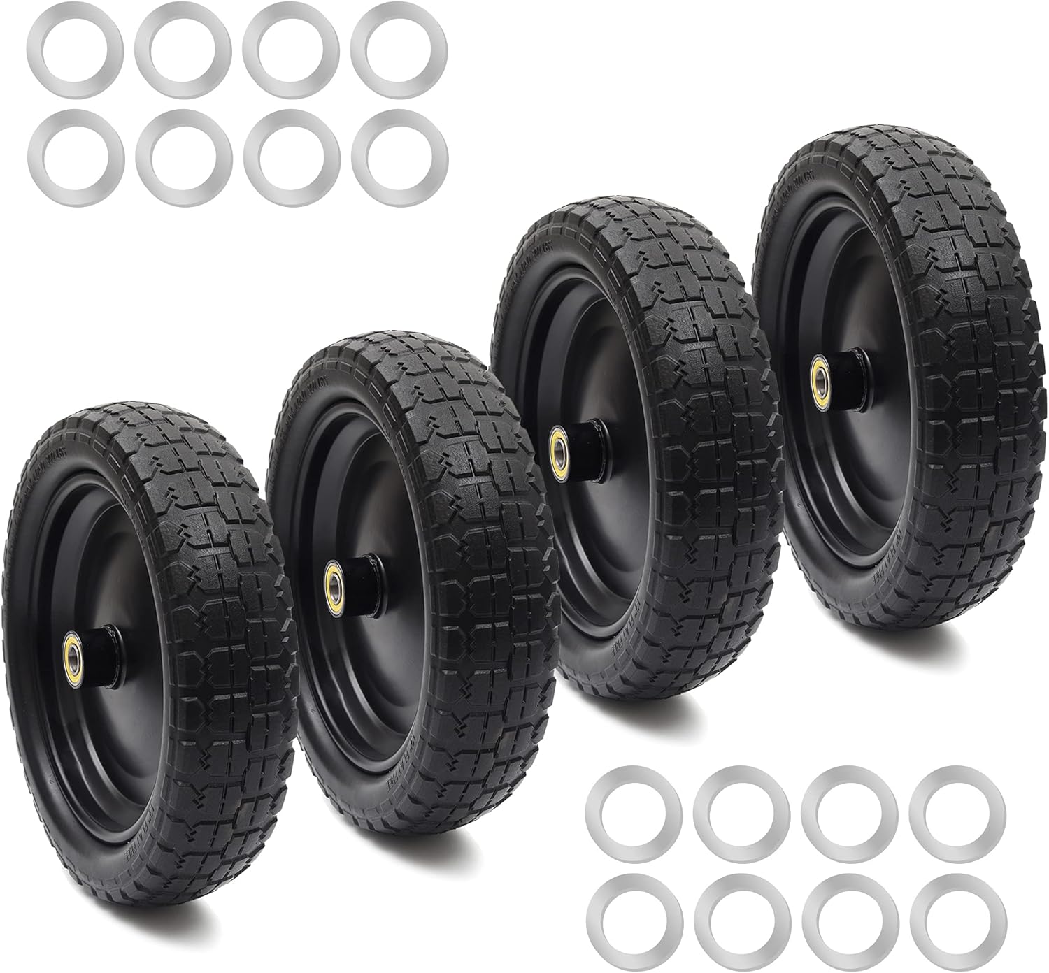 13" Solid Polyurethane Flat-Free Tire and Wheel Assemblies (4-Pack) M385