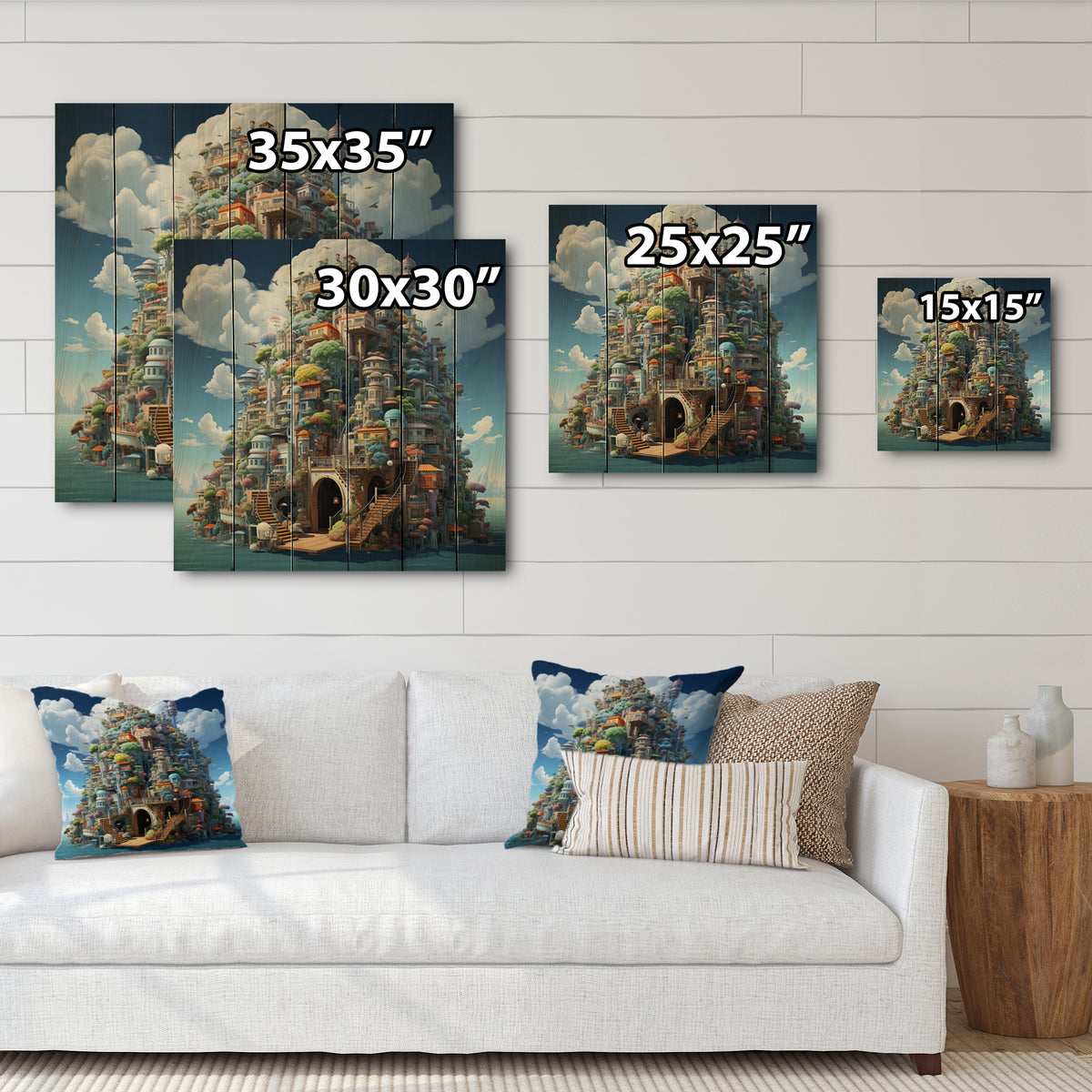 Castles Print on Natural Pine Wood Z951