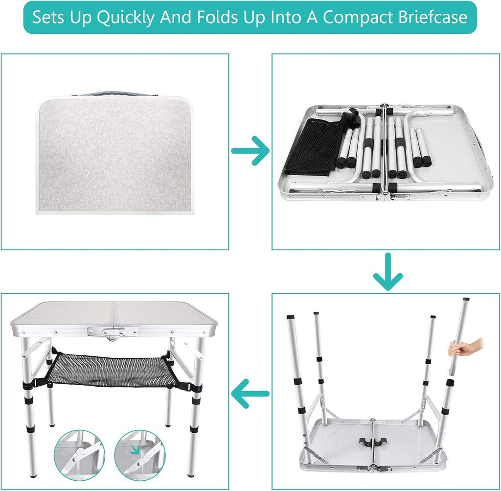 Folding Camping Table with Storage, Height Adjustable Aluminum Camp Table K573
