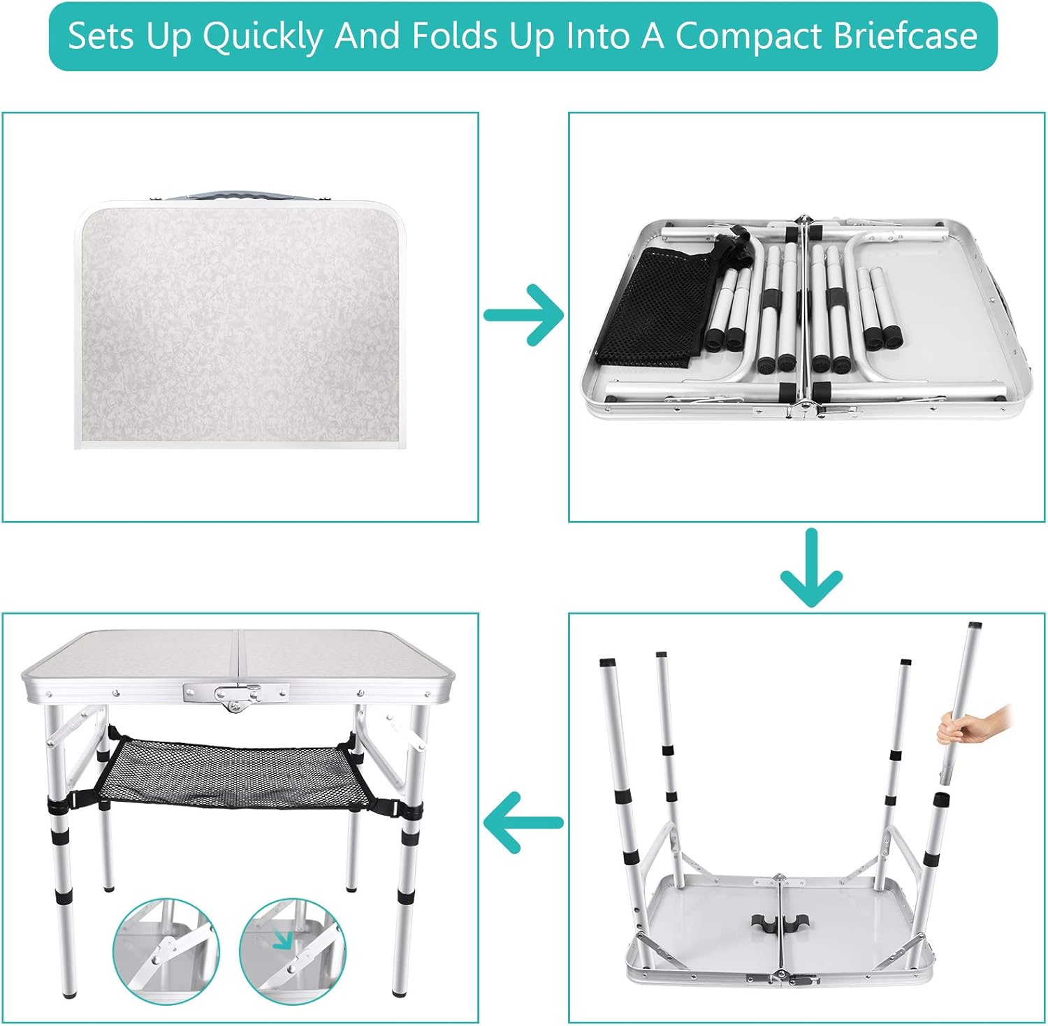 Folding Camping Table with Storage, Height Adjustable Aluminum Camp Table K573
