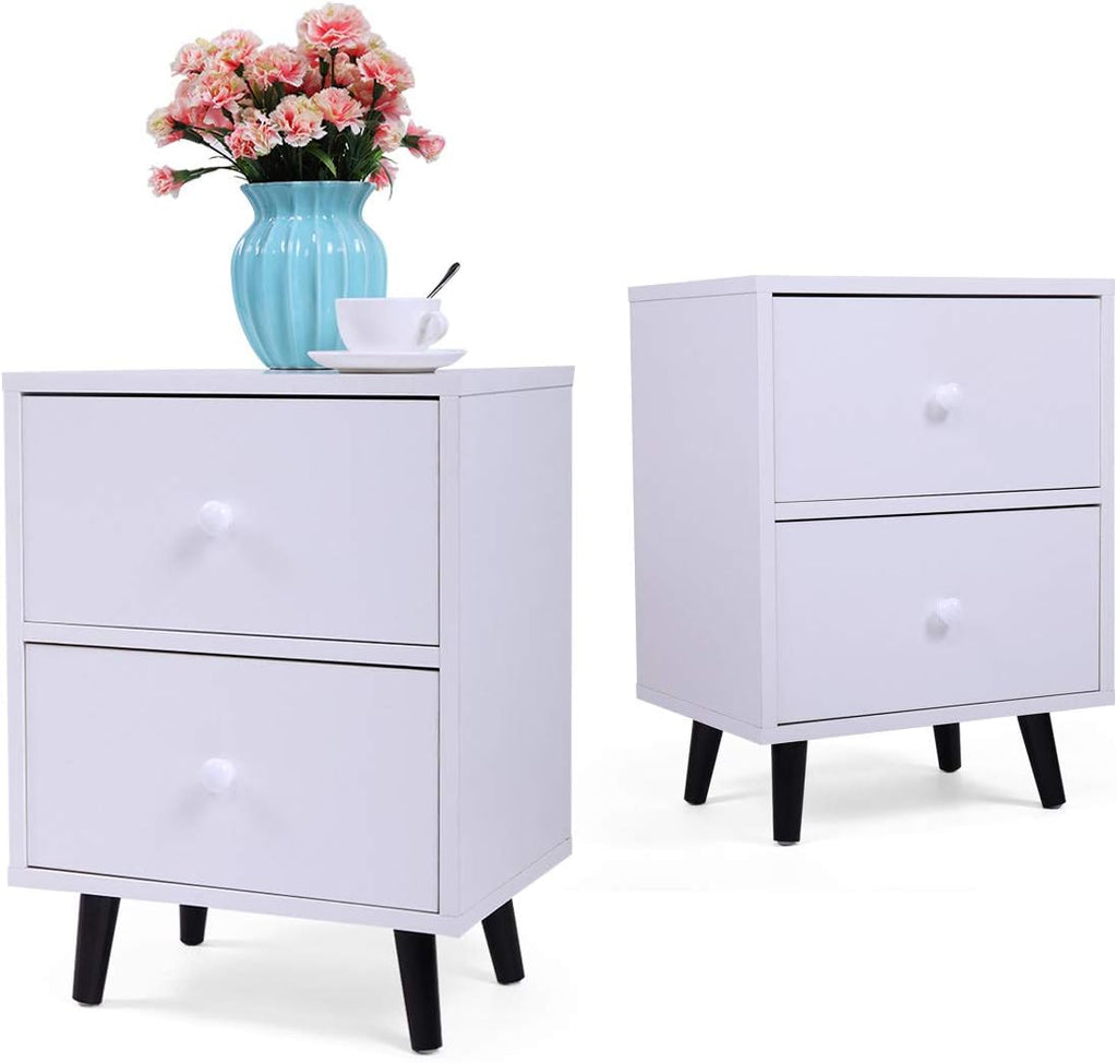 White 2 Drawer Wood Nightstand Z283