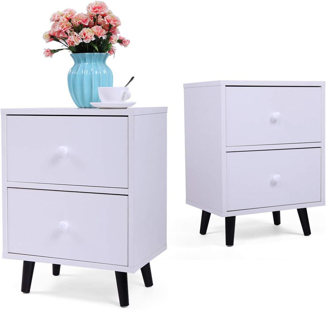 White 2 Drawer Wood Nightstand Z283