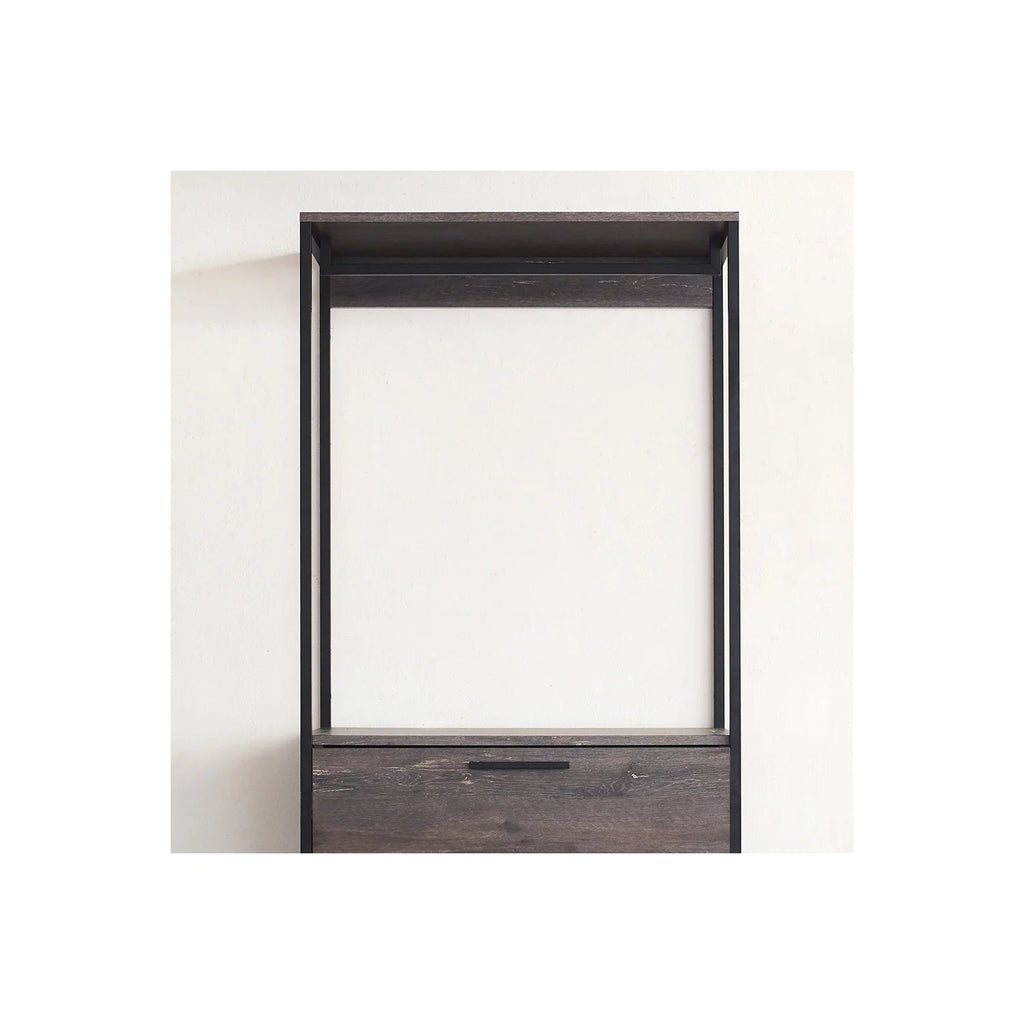 Rustic Gray Wood and Metal Walk-in Closet with 3-Drawer M45058