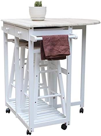 Foldable Dining Cart with Round Stools White A288