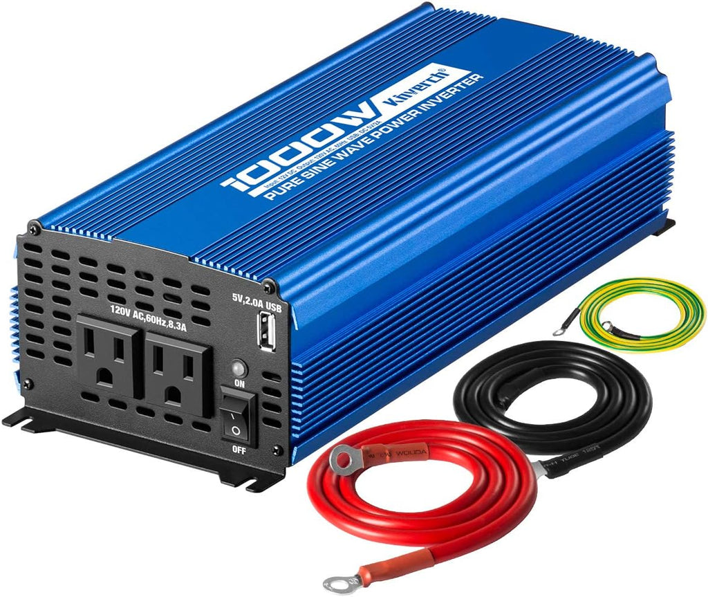 3000W Pure Sine Wave Power Inverter 12V DC to 110V AC Car Inverter with Bluetooth 4 AC Outlets 2 USB Ports J452