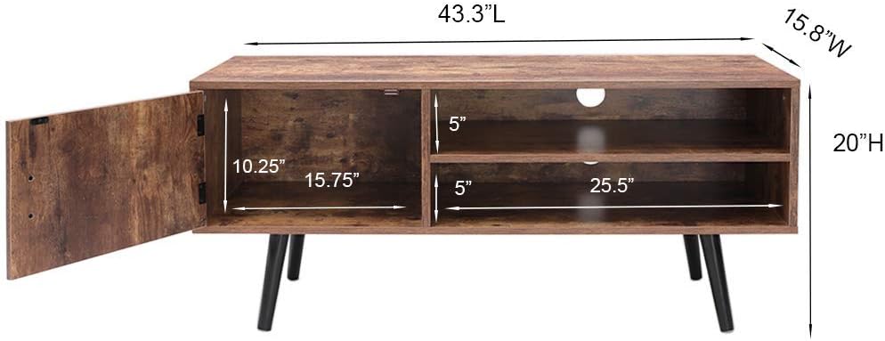 Rustic Brown TV Stand with Open Storage Shelves and Cabinet K64657