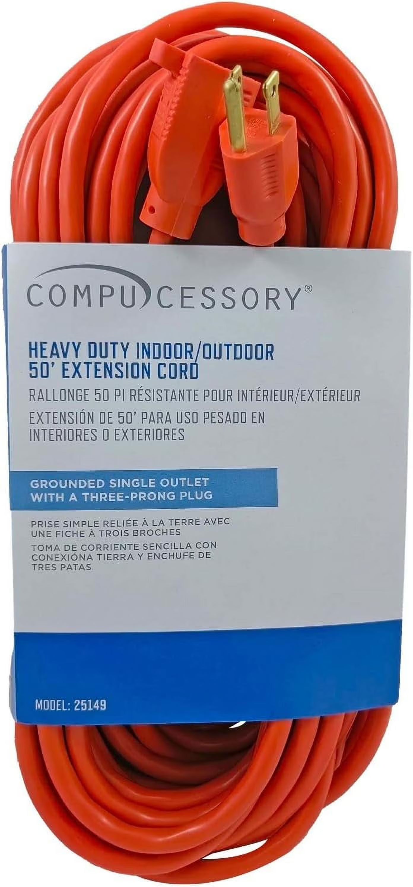 Orange Heavy-Duty Power Extension Cord, 50' W8837