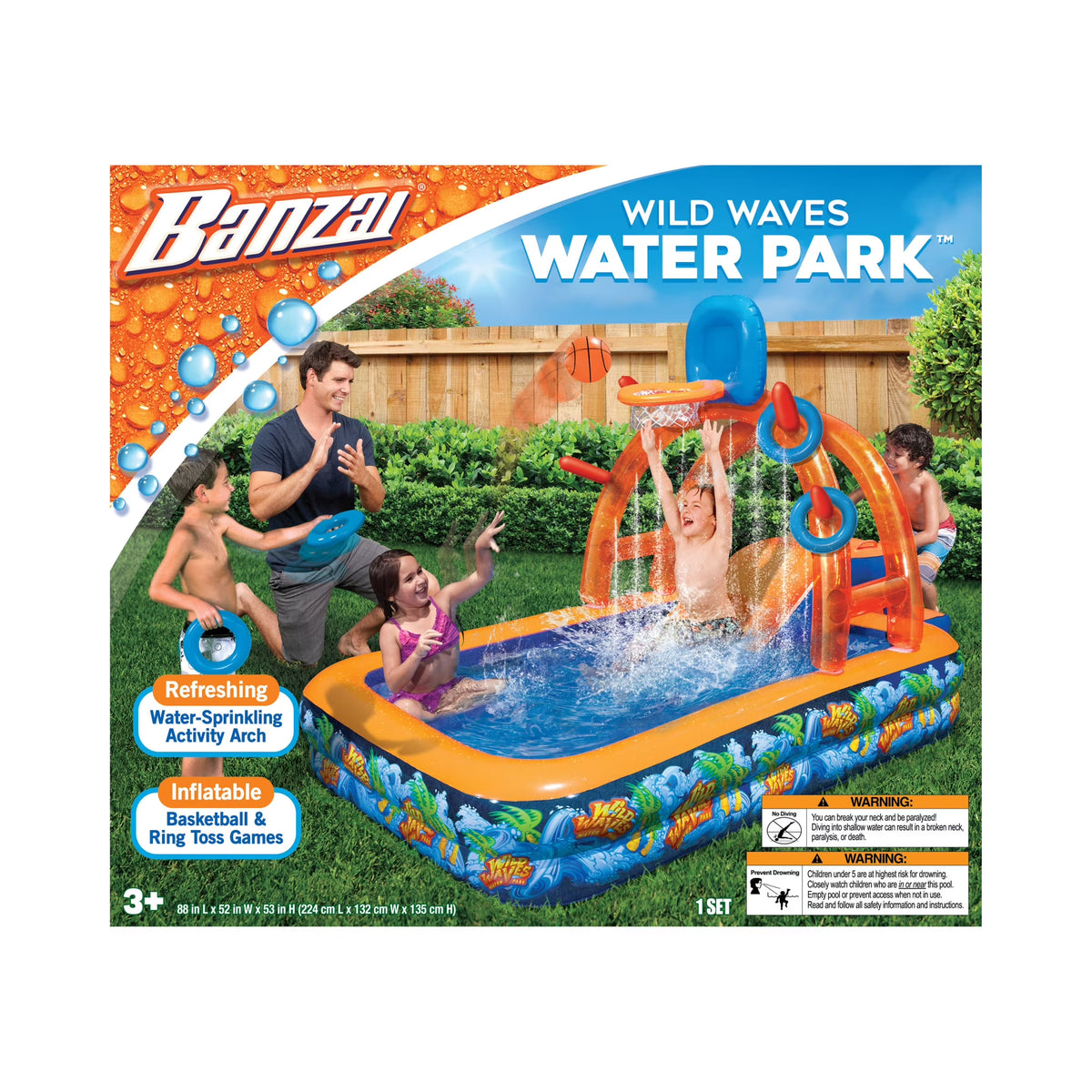 Wild Waves Water Park with Sprinkling Arch, Basketball Hoop, & Ring Toss Game T699504