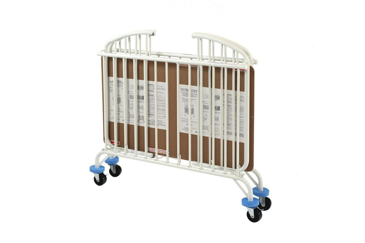 White Arched Metal Crib with Folding Mechanism and Casters J345656