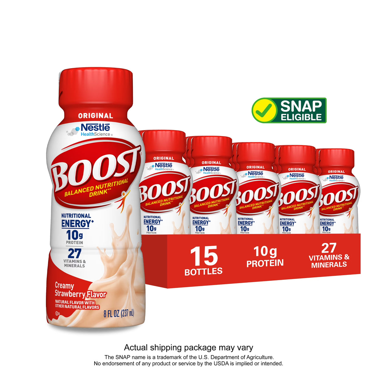 Creamy Strawberry Nutritional Drink, 10 g Protein, 15 - 8 fl oz Bottles V43147