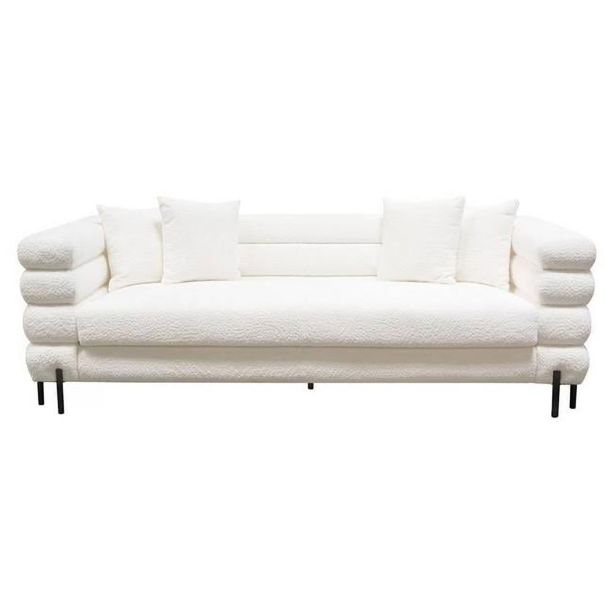 Faux White Shearling Sofa with Black Powder Metal Legs L93051