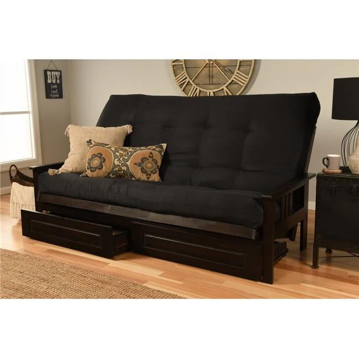 Storage Frame with Fabric Mattress in Black/Espresso Z547