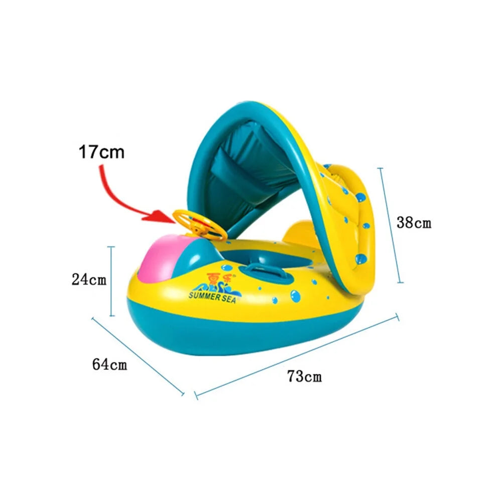 Inflatable Swimming Ring Pool Float with Canopy Sunshade Roof Z142864