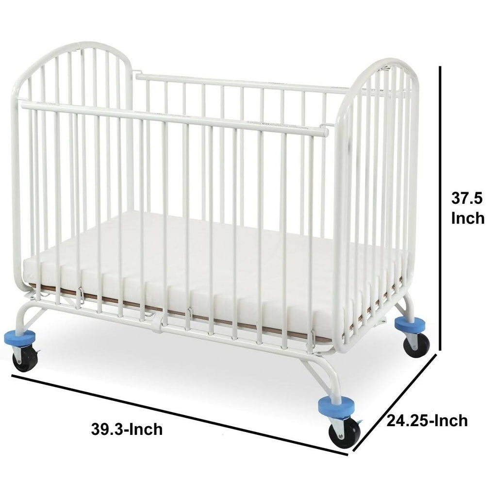 White Arched Metal Crib with Folding Mechanism and Casters J345656