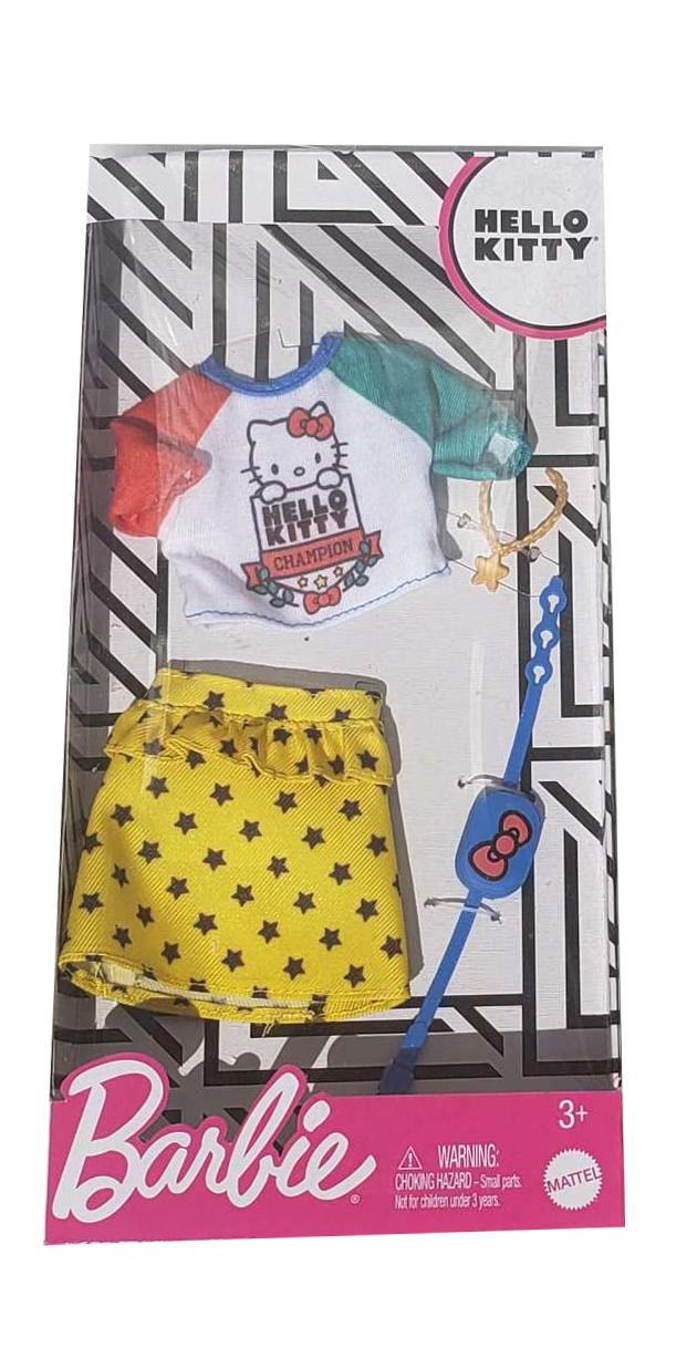 Barbie Doll Clothes, Hello Kitty Top, Star Skirt & 2 Accessories U997