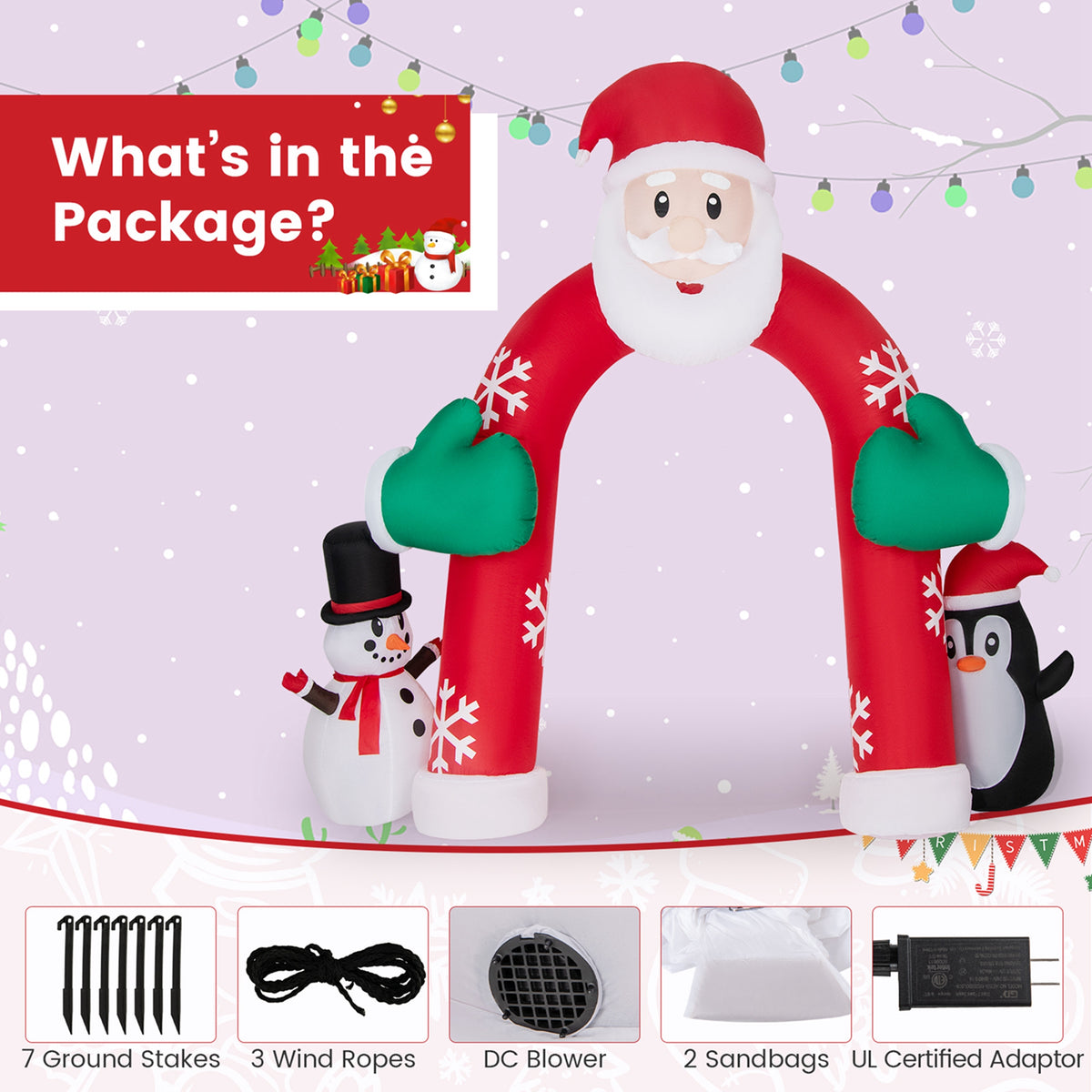 10FT Inflatable Christmas Santa Archway Decoration with LED Lights R594919