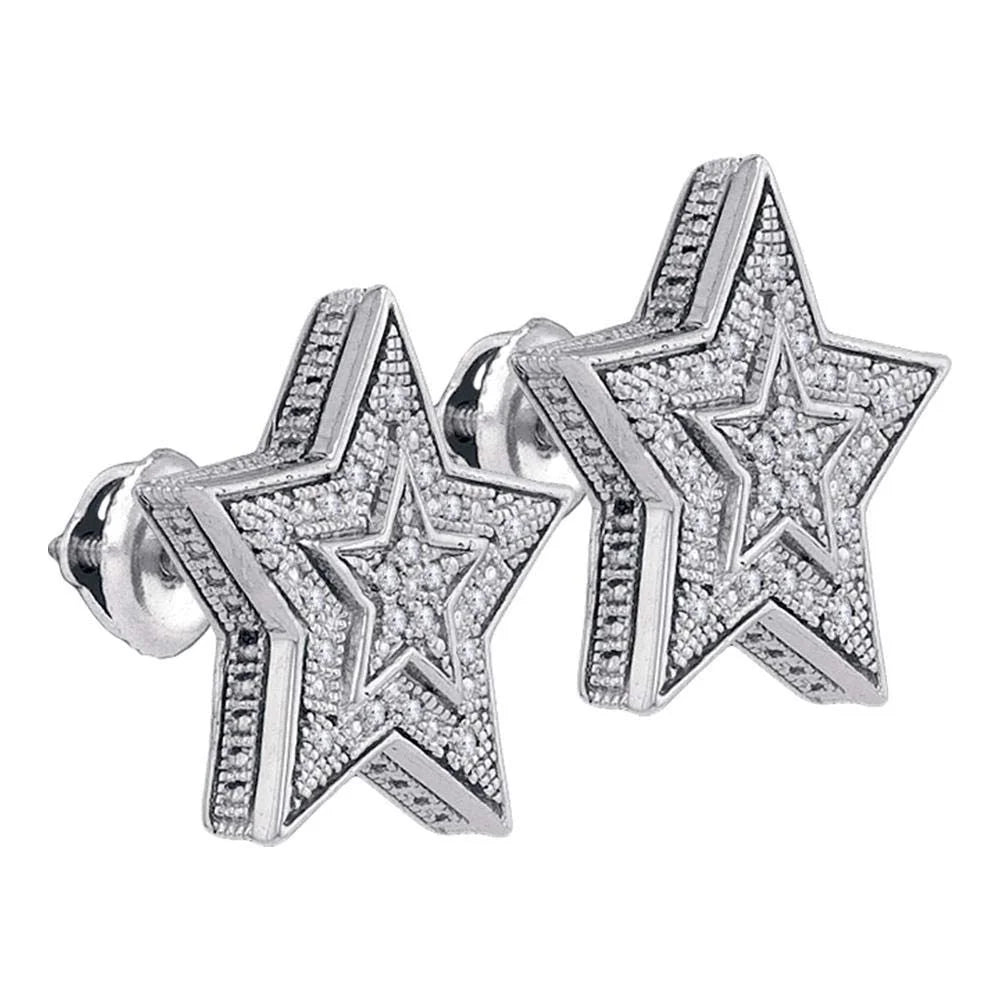 Men's Sterling Silver Diamond Star Cluster Stud Earrings V38020
