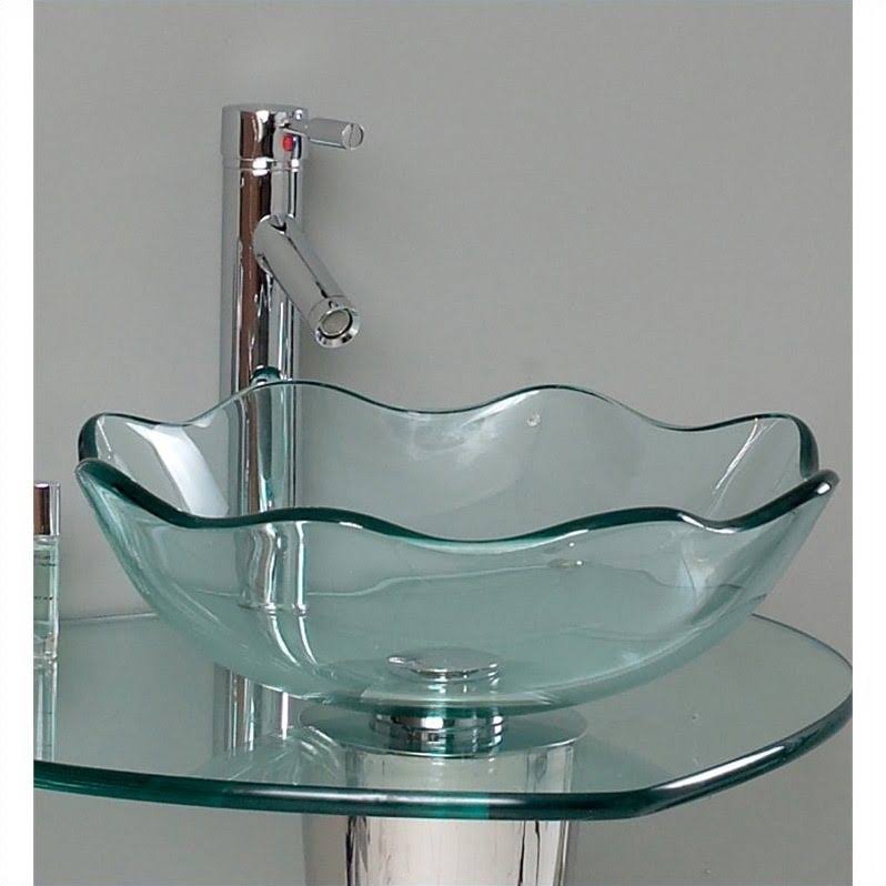Wavy Edge Glass Bathroom Vanity with Vessel Sink R39849