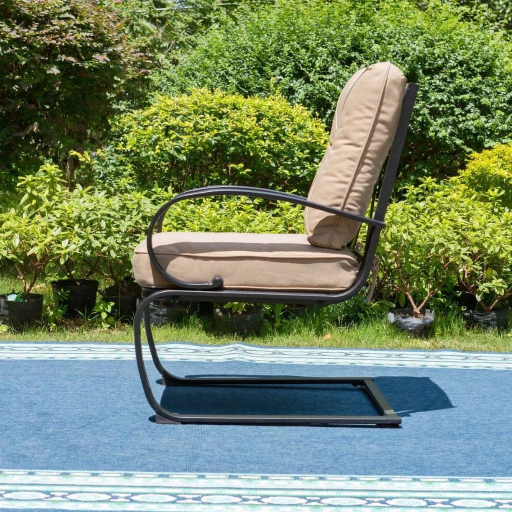 5-Piece Outdoor Dining Set with Black Steel Frame and Beige Cushion X500
